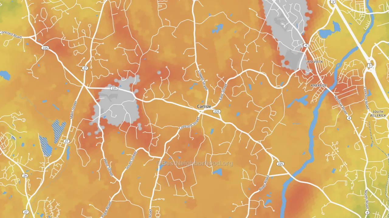 Bike Grade map of Carlisle, MA
