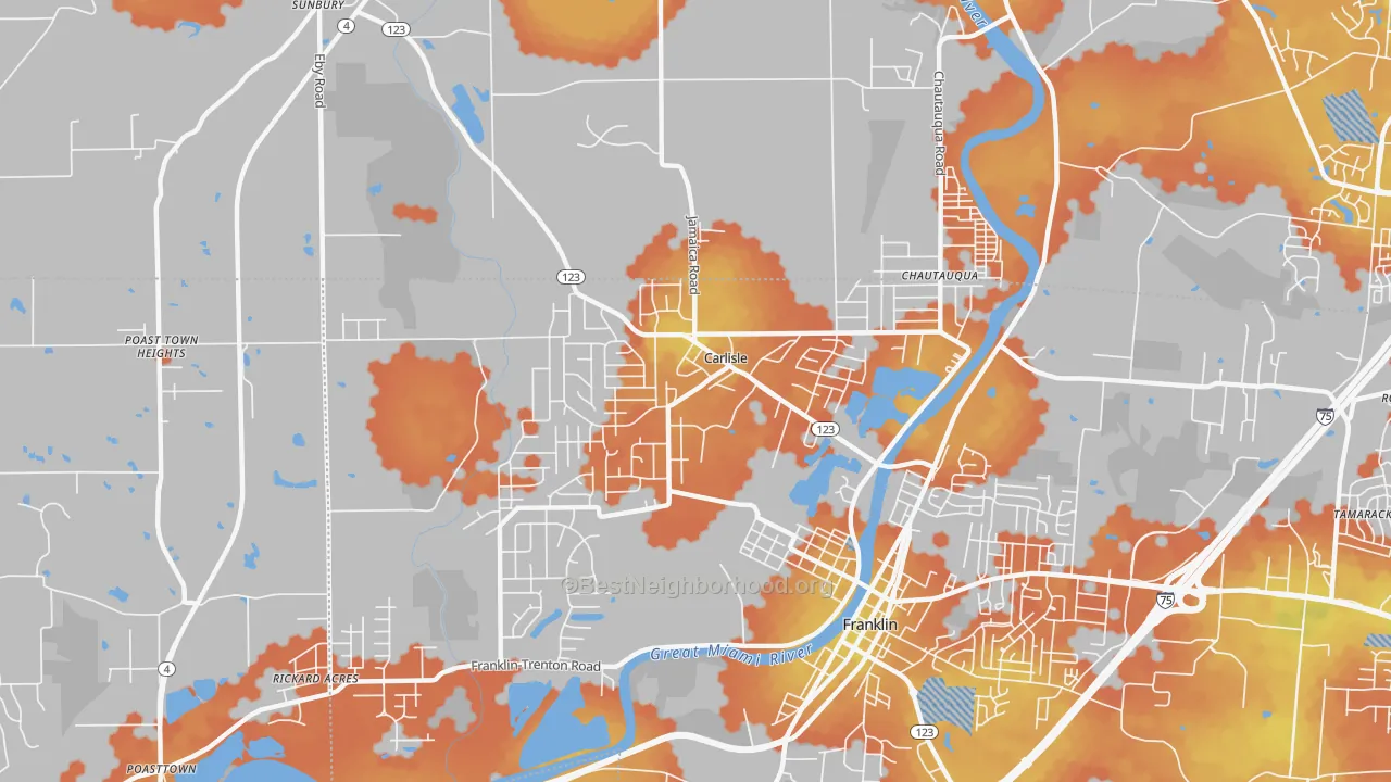 Bike Grade map of Carlisle, OH