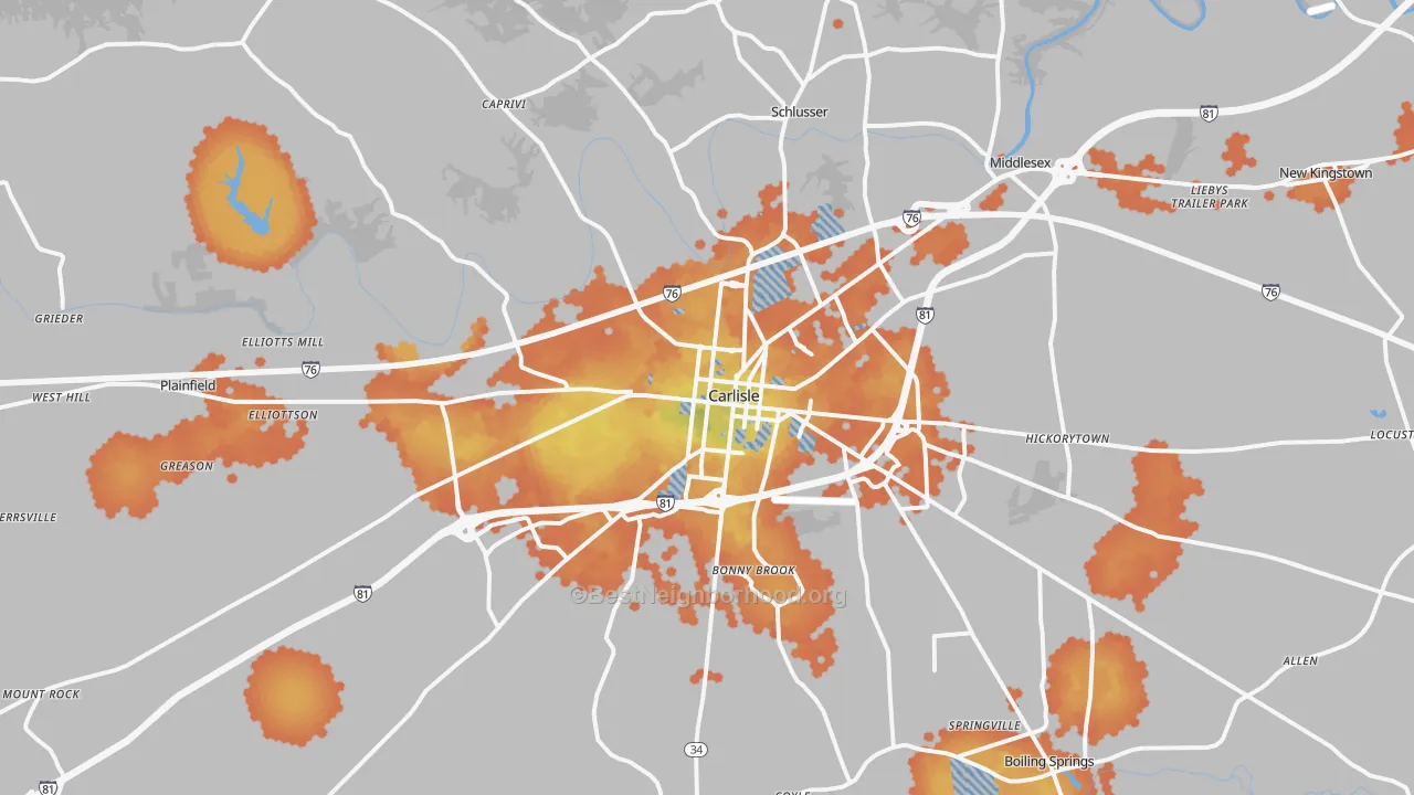 Bike Grade map of Carlisle, PA