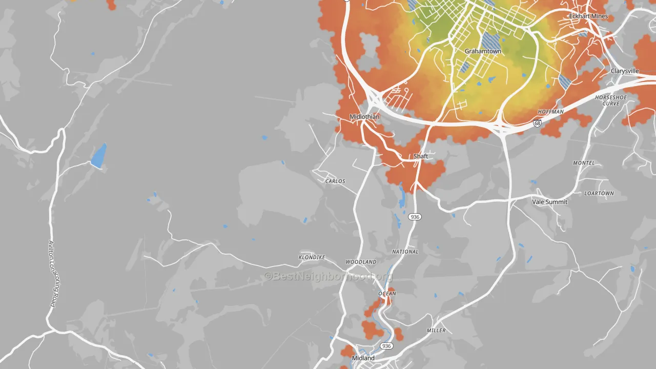 Bike Grade map of Carlos, MD