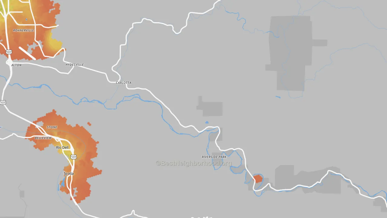 Bike Grade map of Carlotta, CA