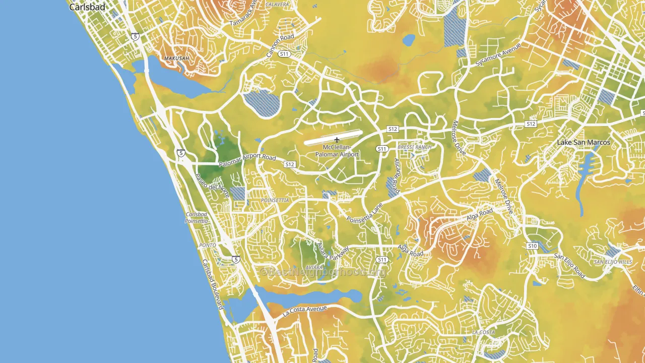 Bike Grade map of Carlsbad, CA