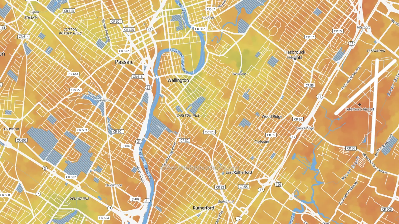 Bike Grade map of Carlton Hill, Wallington, NJ