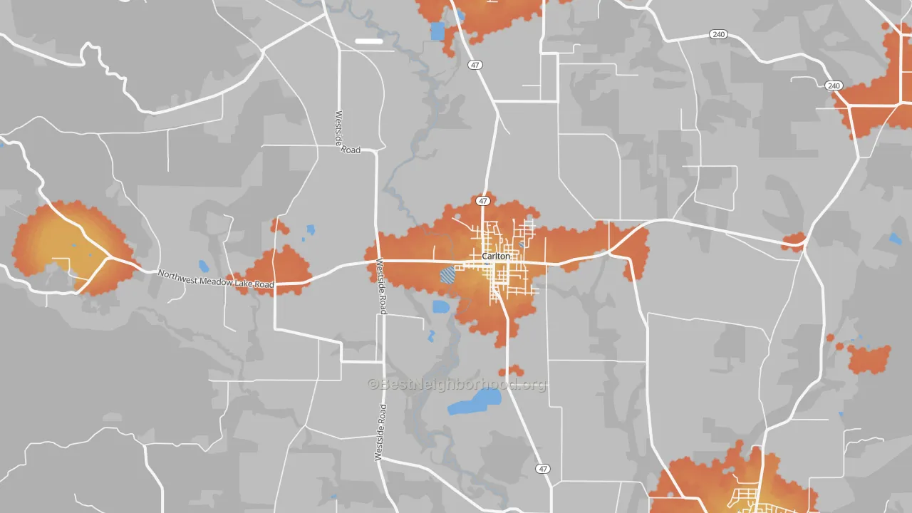 Bike Grade map of Carlton, OR