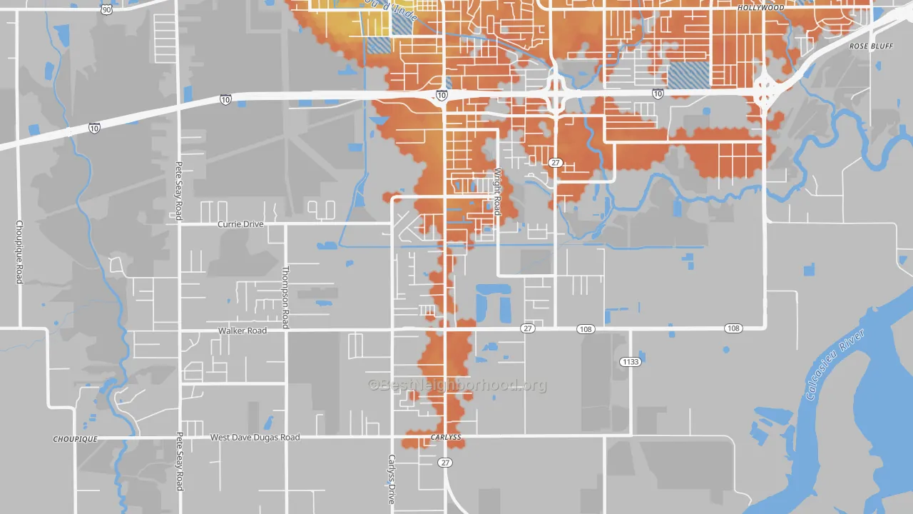 Bike Grade map of Carlyss, LA