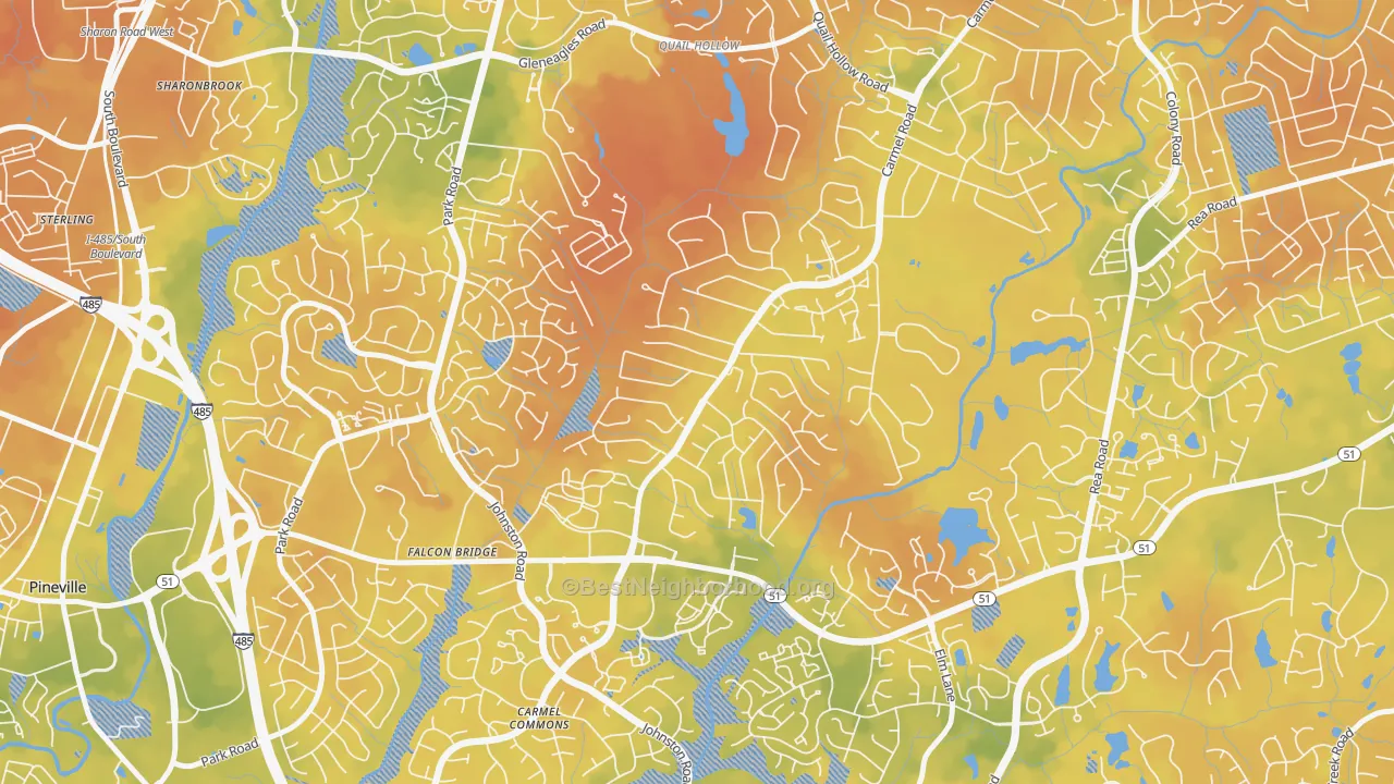 Bike Grade map of Carmel, Charlotte, NC