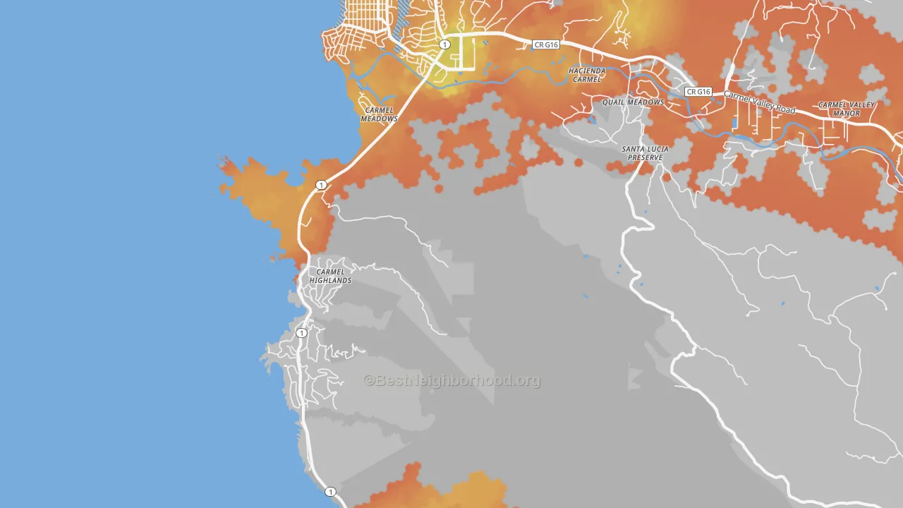 Bike Grade map of Carmel Highlands, CA