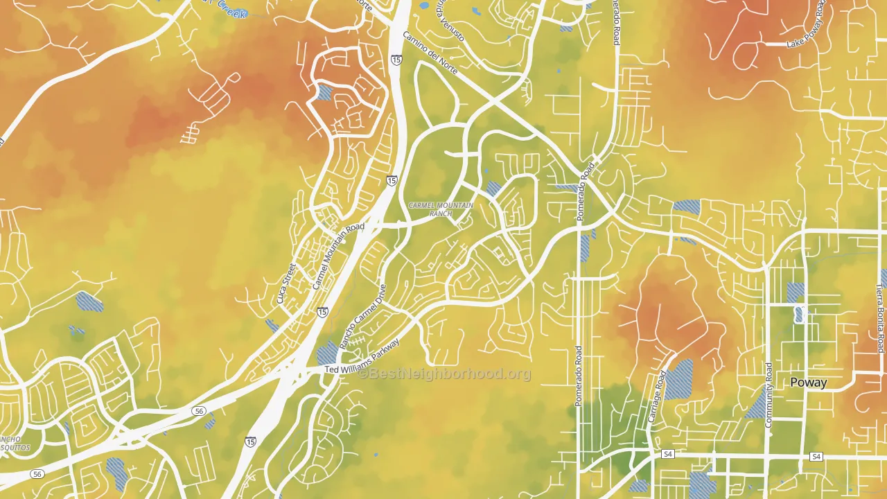 Bike Grade map of Carmel Mountain, San Diego, CA