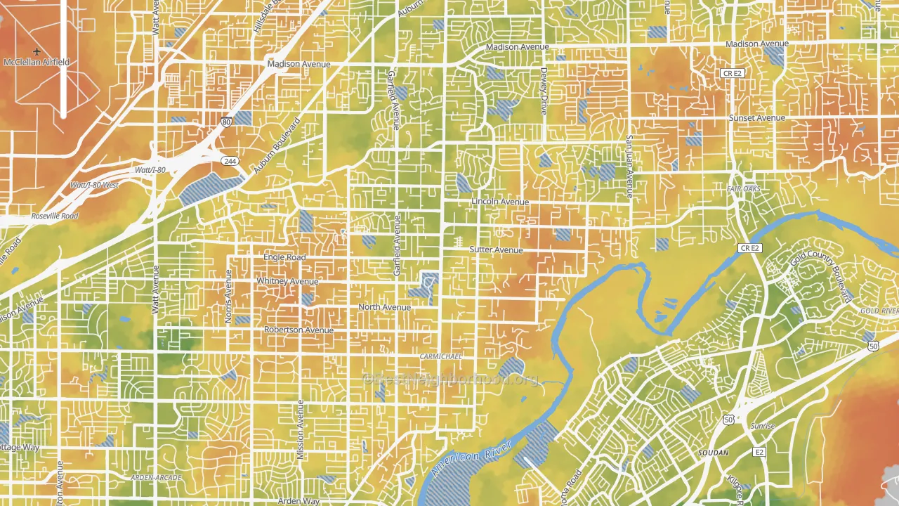 Bike Grade map of Carmichael, CA