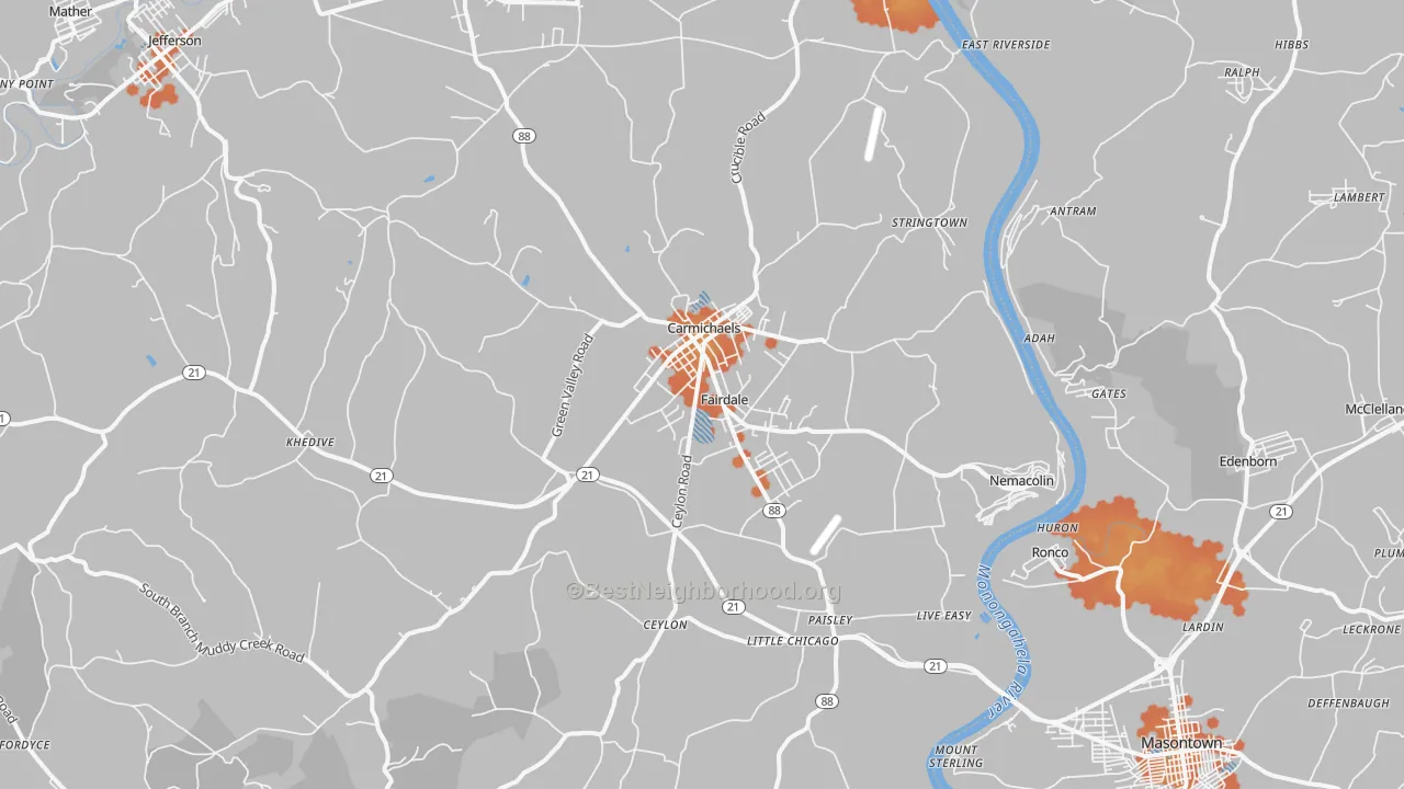 Bike Grade map of Carmichaels, PA