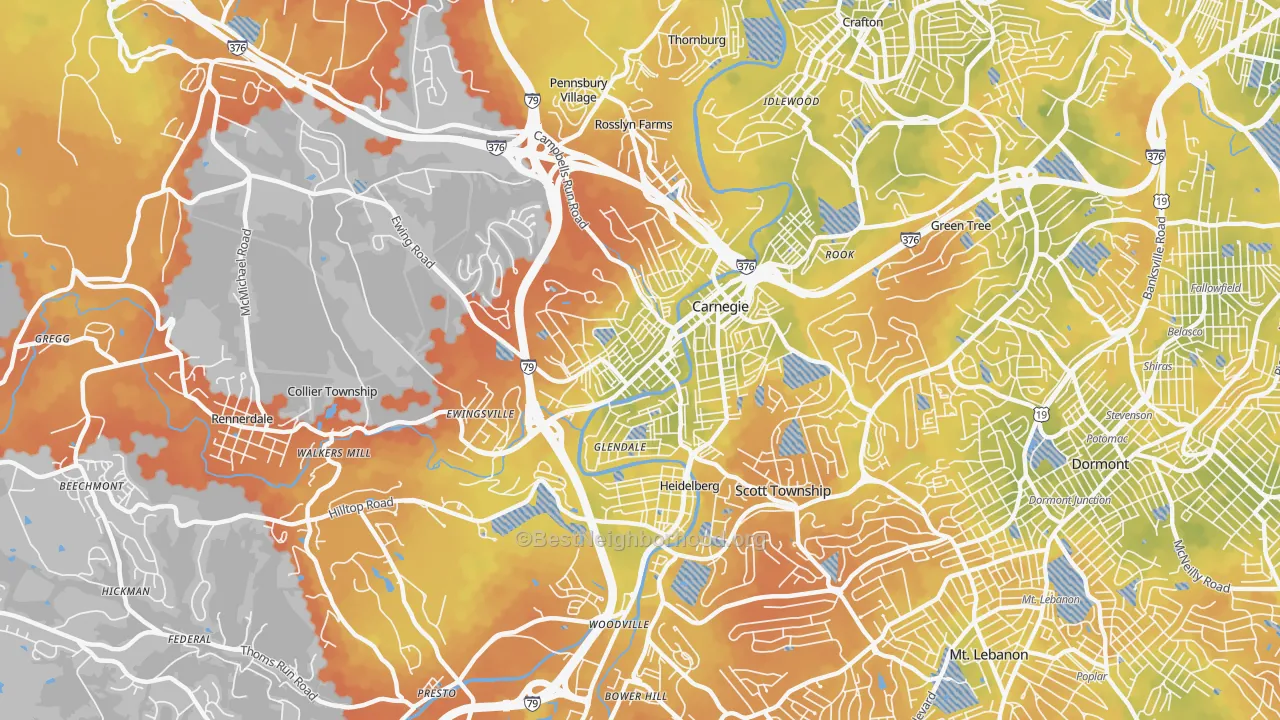 Bike Grade map of Carnegie, PA