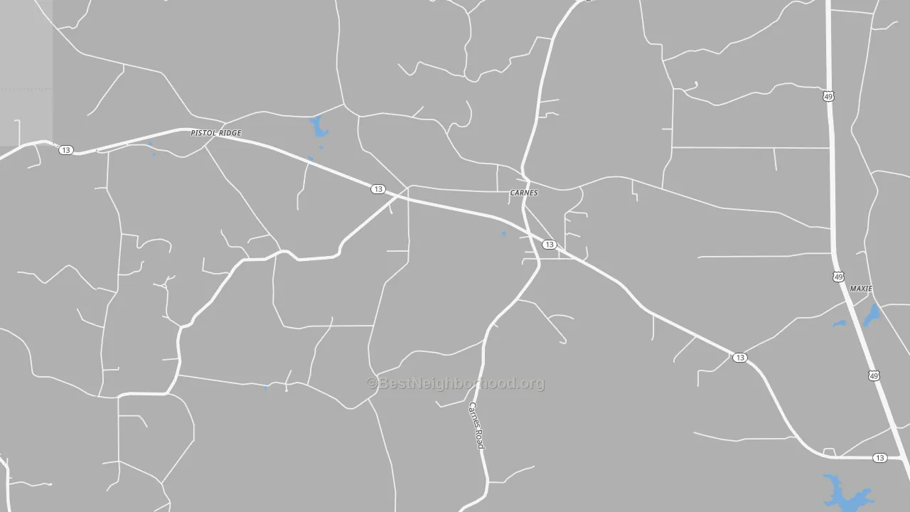 Bike Grade map of Carnes, MS