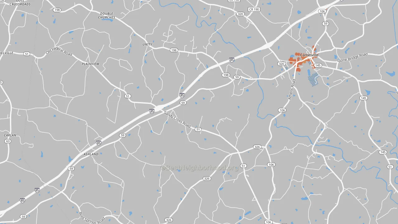 Bike Grade map of Carnesville, GA