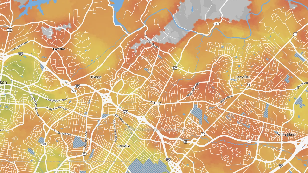 Bike Grade map of Carney, MD