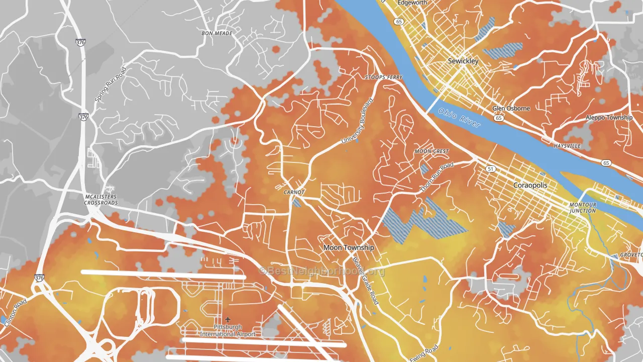 Bike Grade map of Carnot-Moon, PA