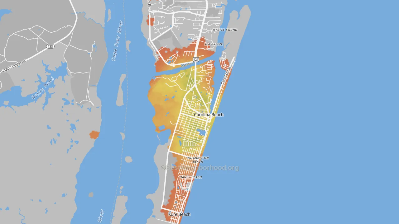 Bike Grade map of Carolina Beach, NC