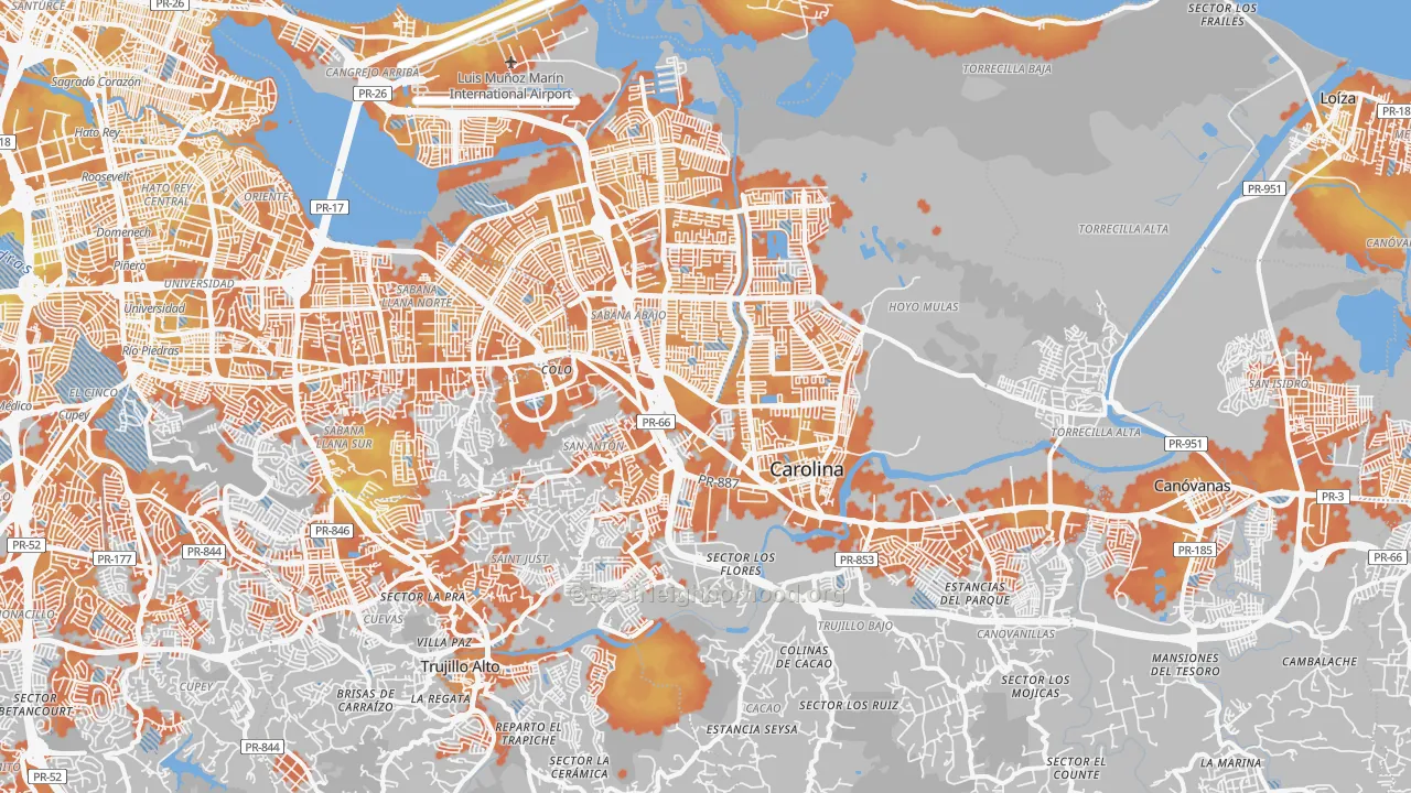 Bike Grade map of Carolina Municipio, PR