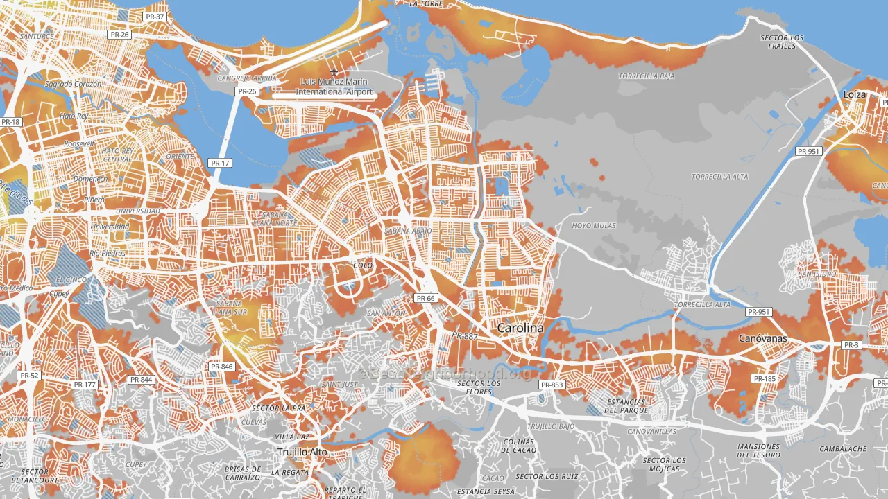 Bike Grade map of Carolina, PR