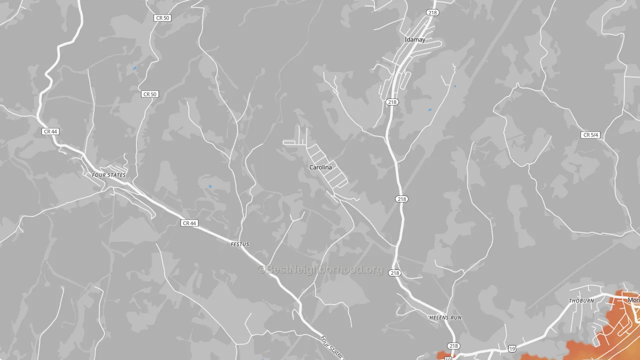 Bike Grade map of Carolina, WV