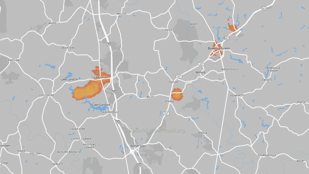 Bike Grade map of Caroline County, VA
