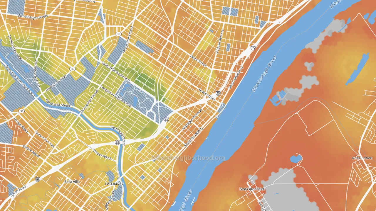Bike Grade map of Carondelet, St. Louis, MO