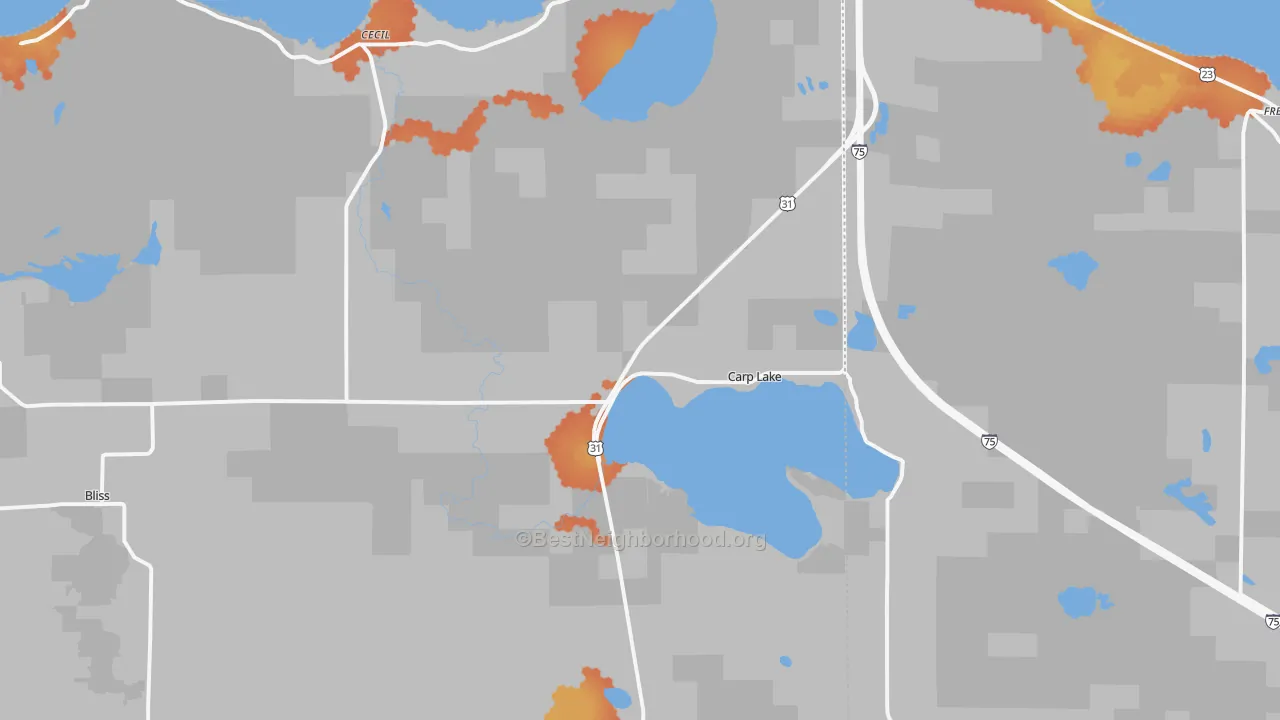 Bike Grade map of Carp Lake, MI