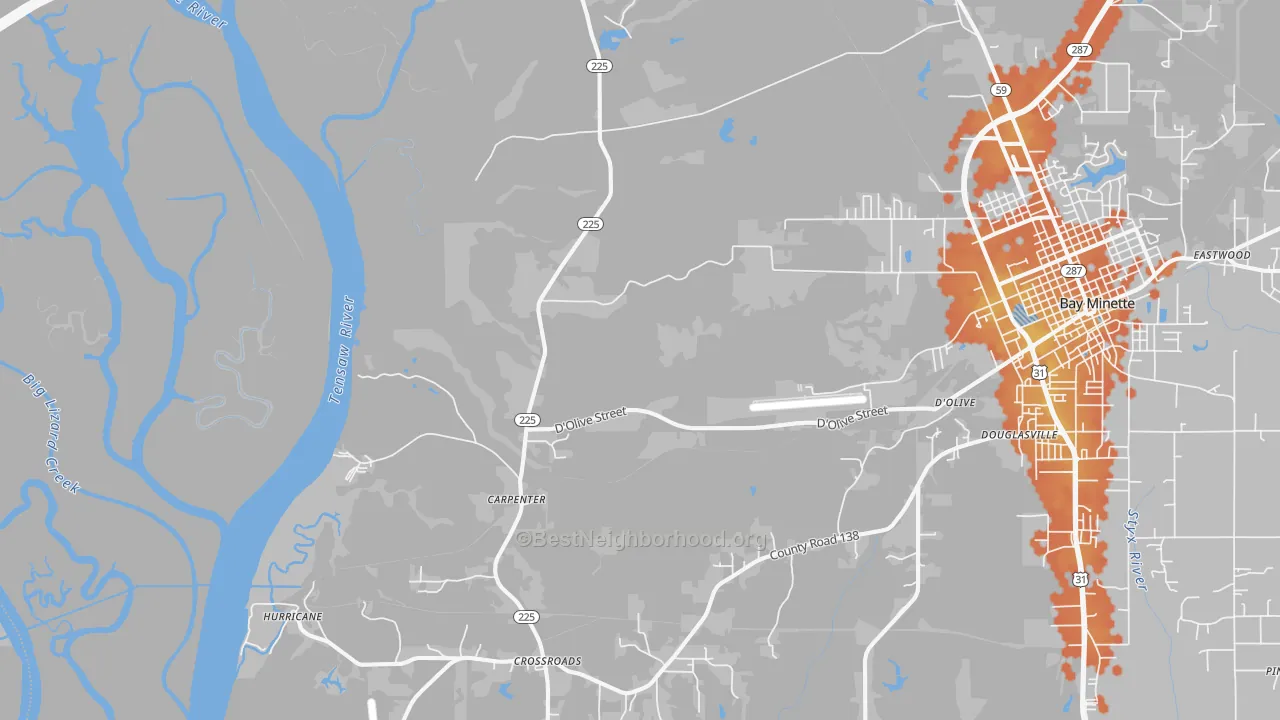 Bike Grade map of Carpenter, AL
