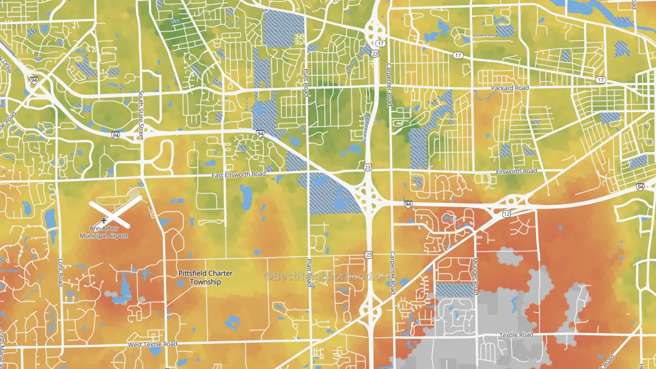 Bike Grade map of Carpenter, Ann Arbor, MI