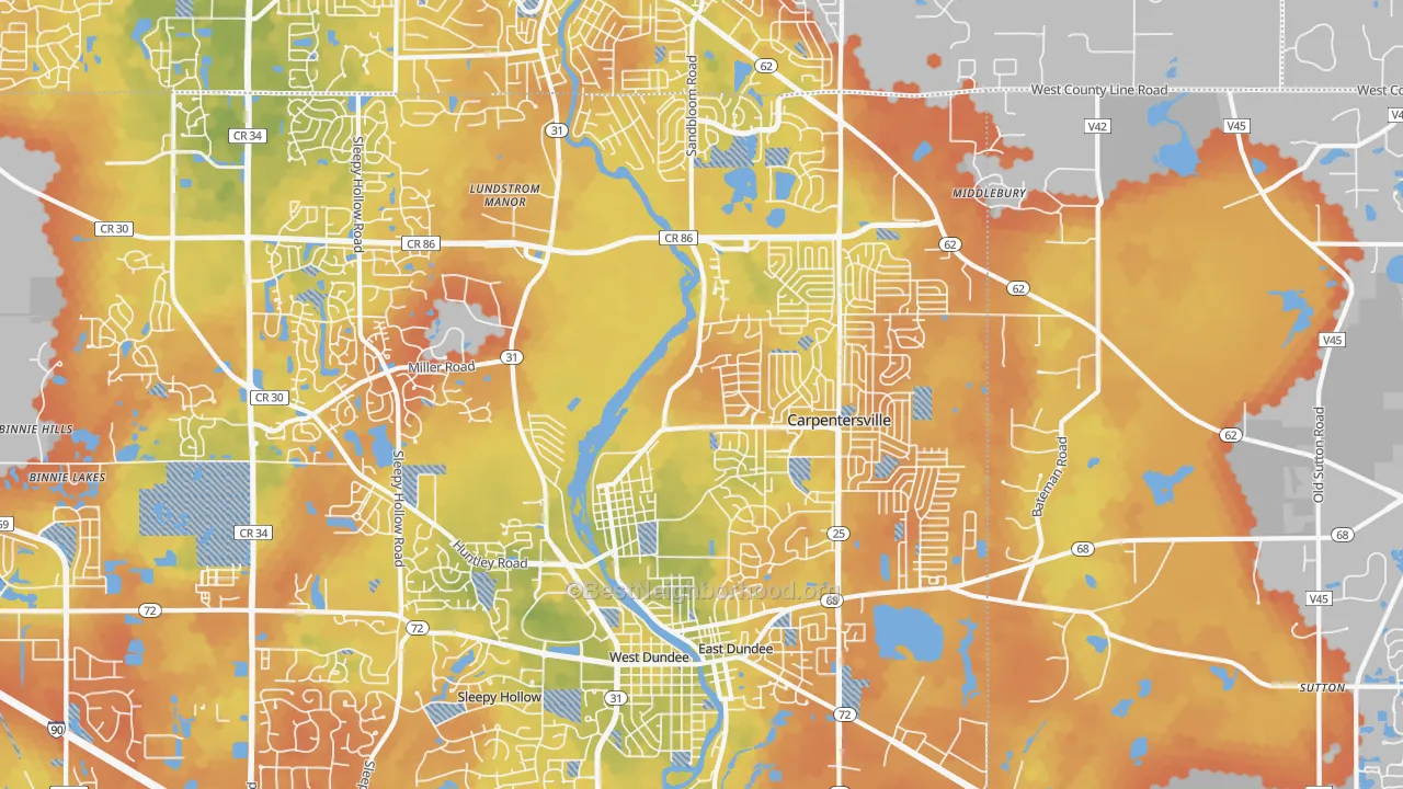 Bike Grade map of Carpentersville, IL
