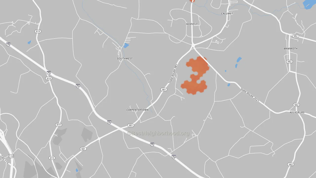 Bike Grade map of Carpentertown, PA
