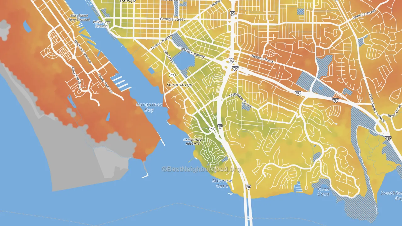 Bike Grade map of Carquinez Heights, Vallejo, CA