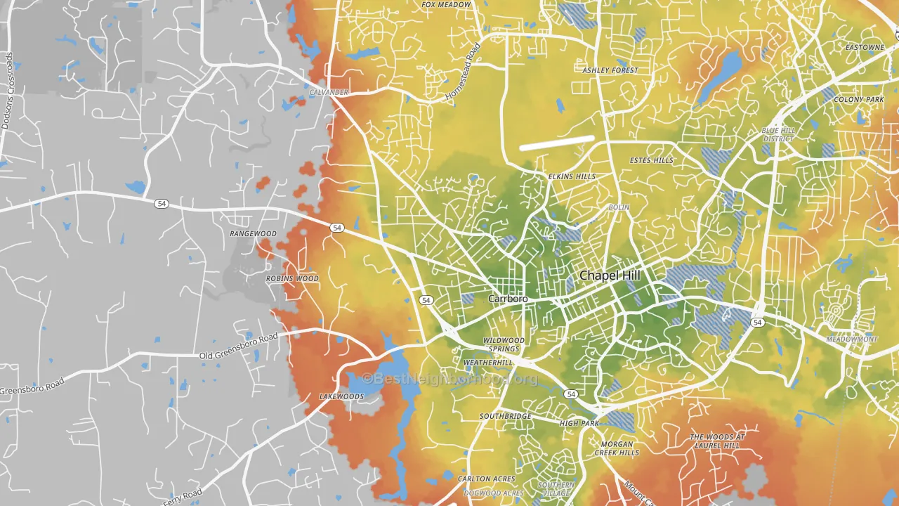 Bike Grade map of Carrboro, NC