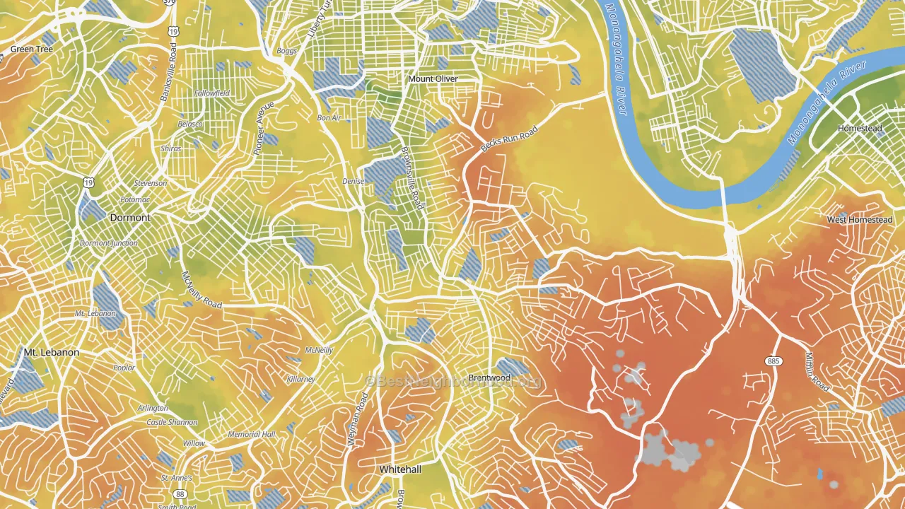 Bike Grade map of Carrick, Pittsburgh, PA