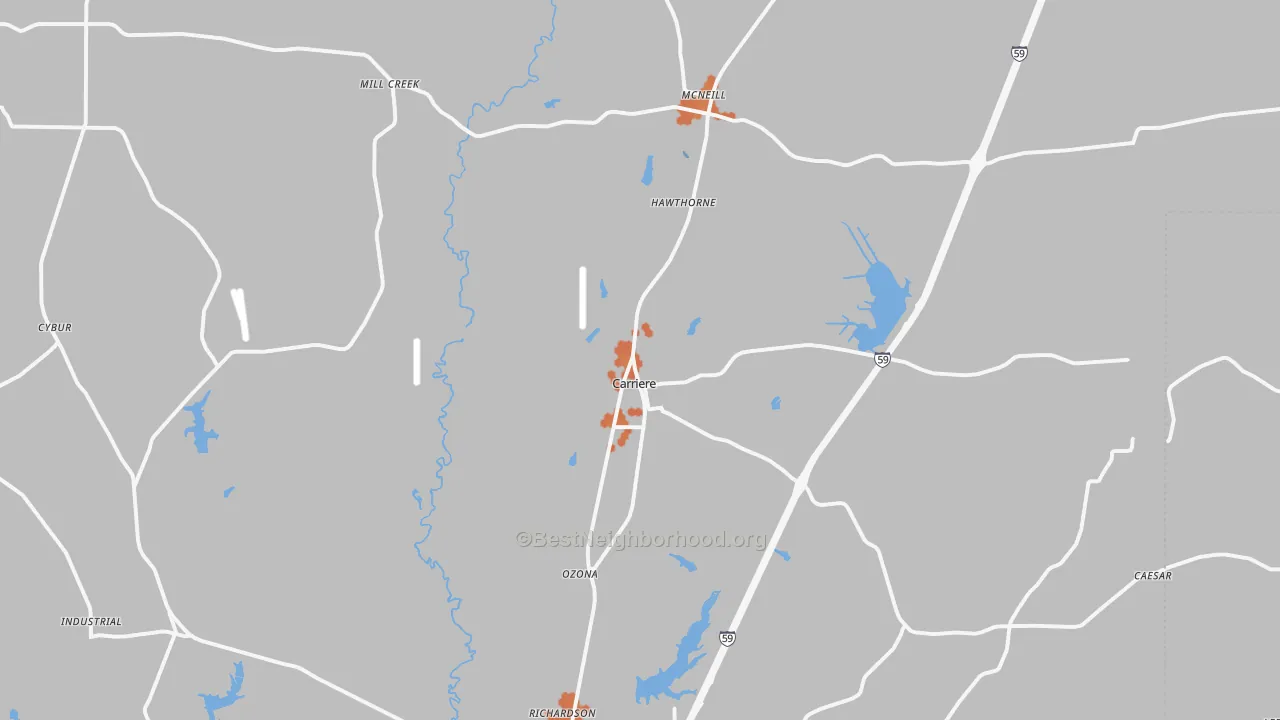 Bike Grade map of Carriere, MS