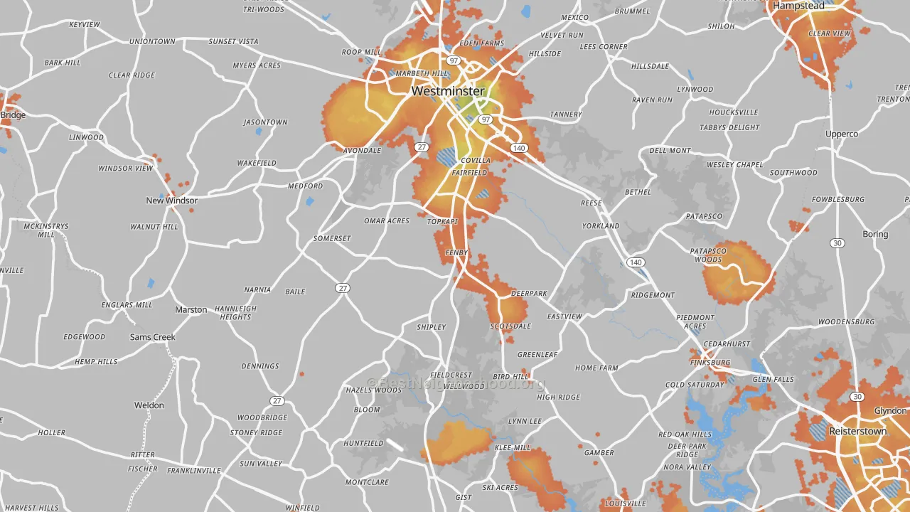 Bike Grade map of Carroll County, MD