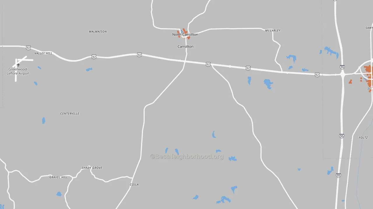 Bike Grade map of Carroll County, MS