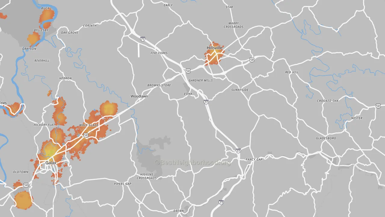 Bike Grade map of Carroll County, VA