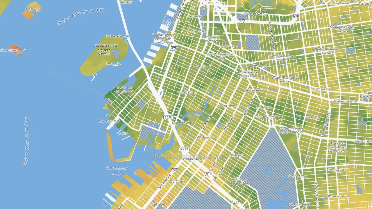 Bike Grade map of Carroll Gardens, Brooklyn, NY