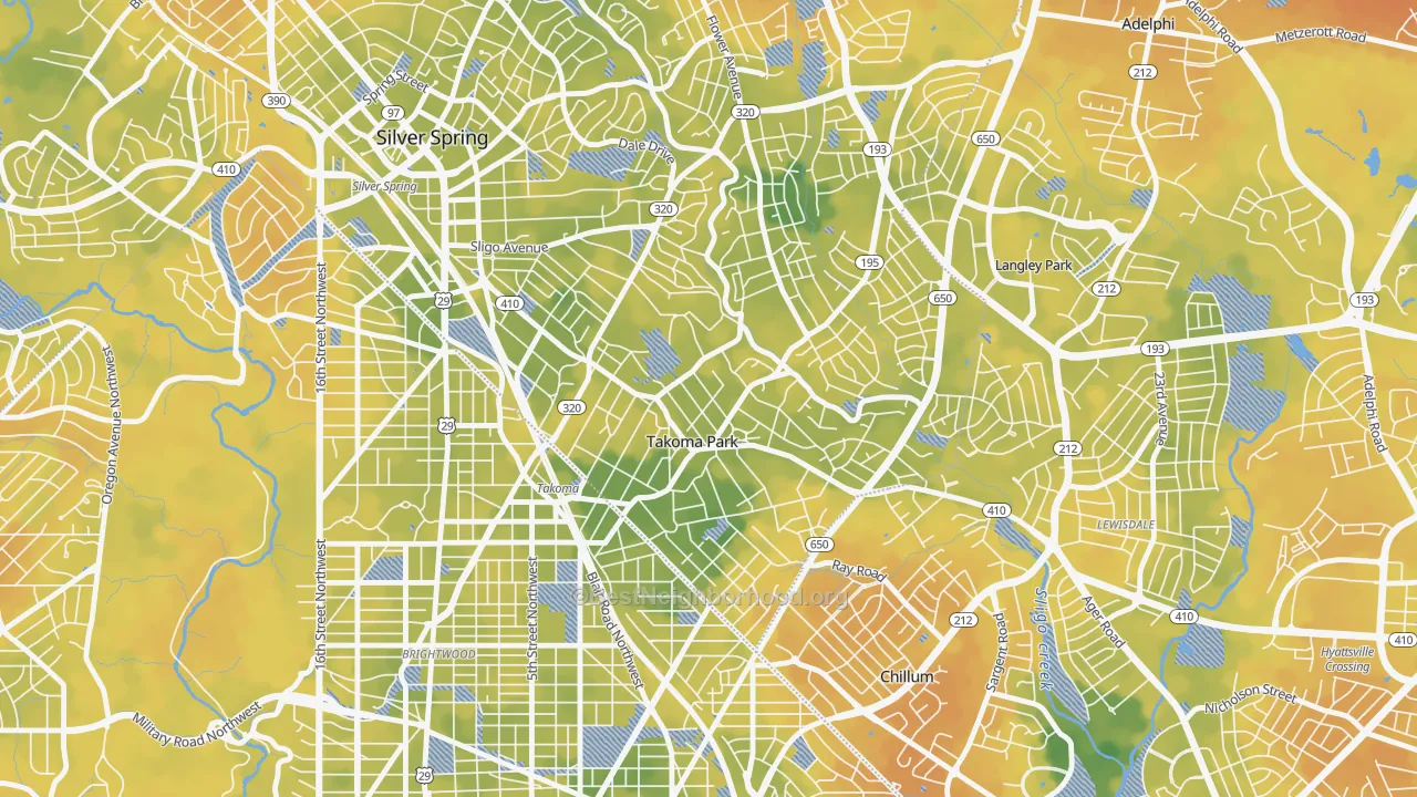 Bike Grade map of Carroll Manor, Takoma Park, MD
