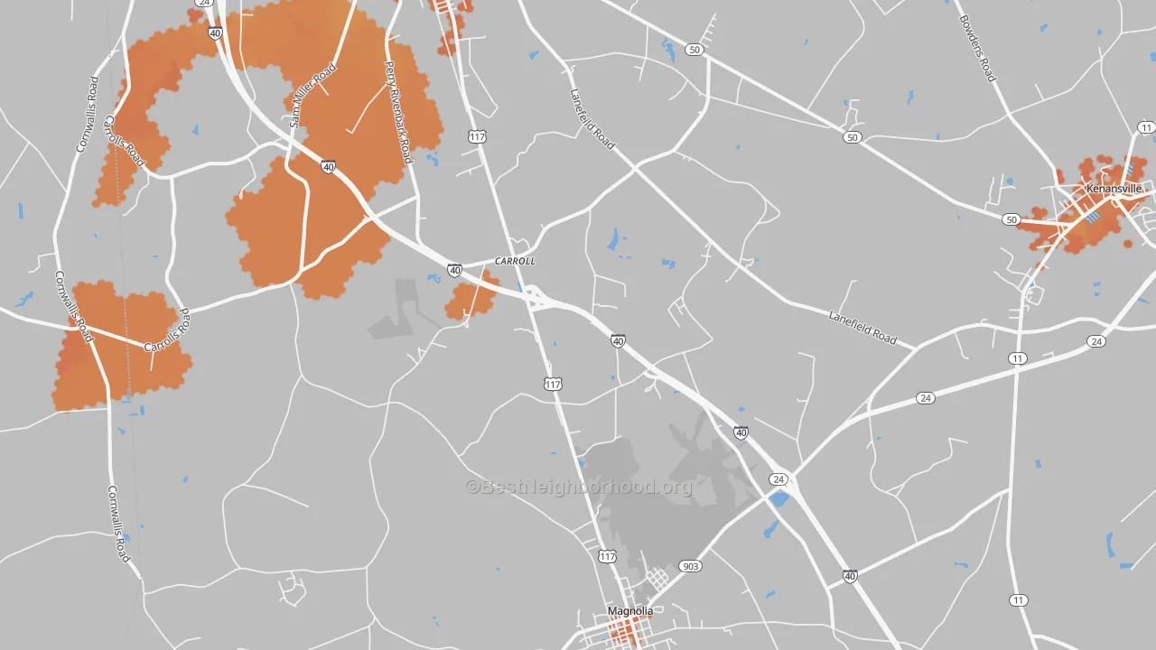 Bike Grade map of Carroll, NC