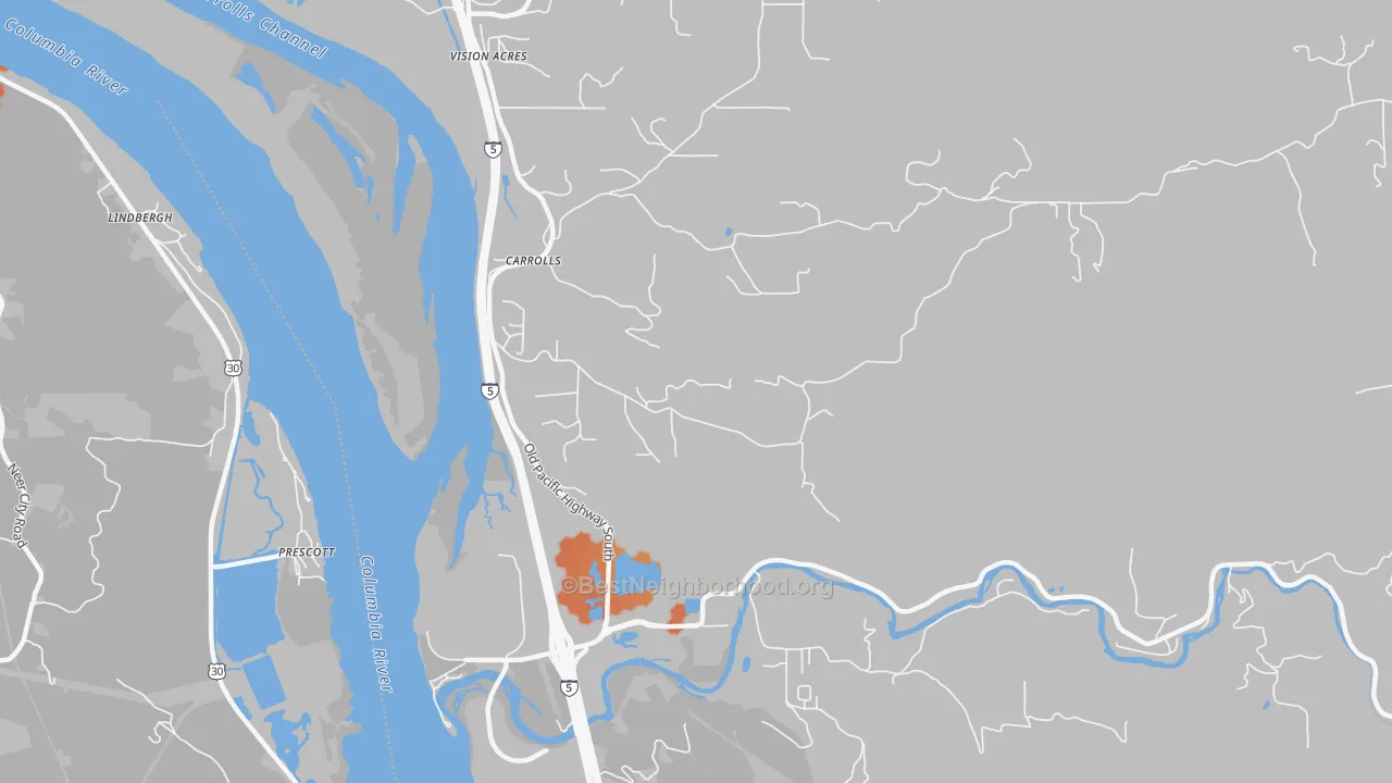 Bike Grade map of Carrolls, WA