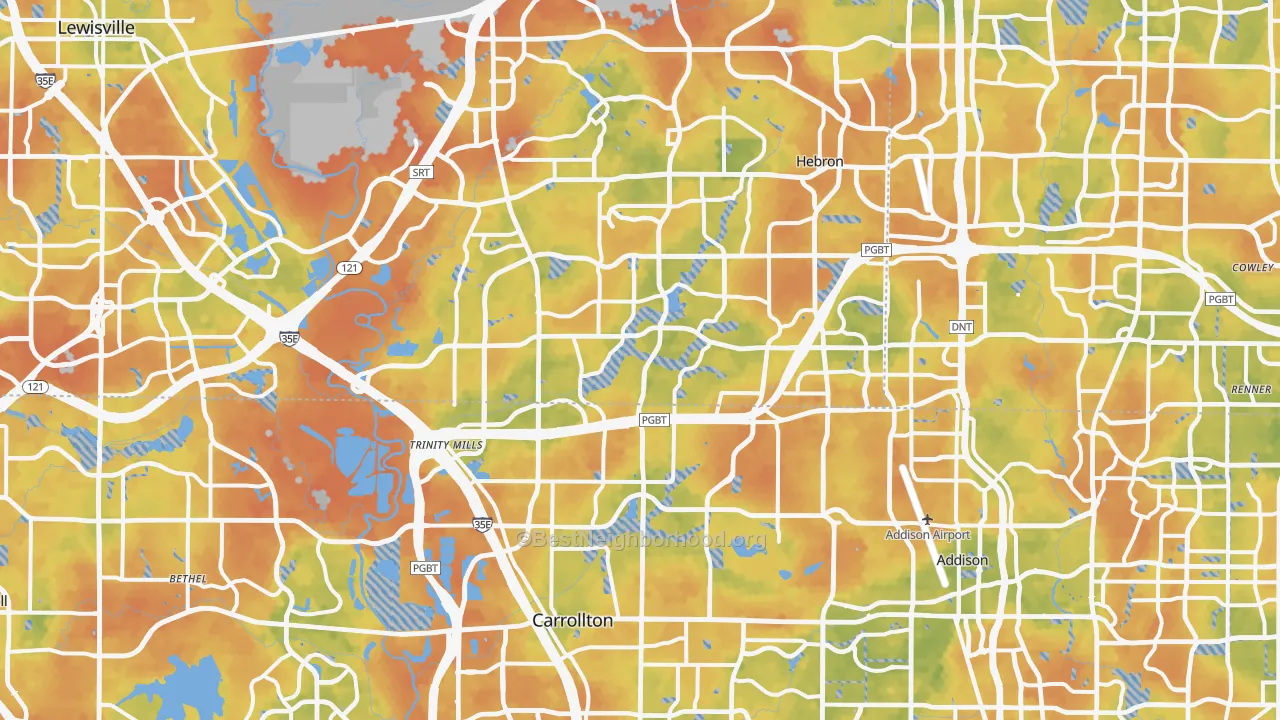 Bike Grade map of Carrollton, TX