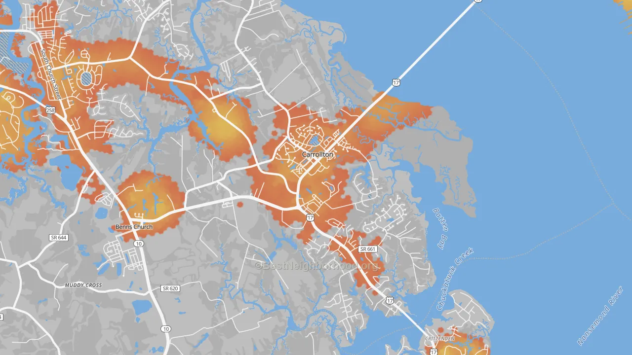 Bike Grade map of Carrollton, VA