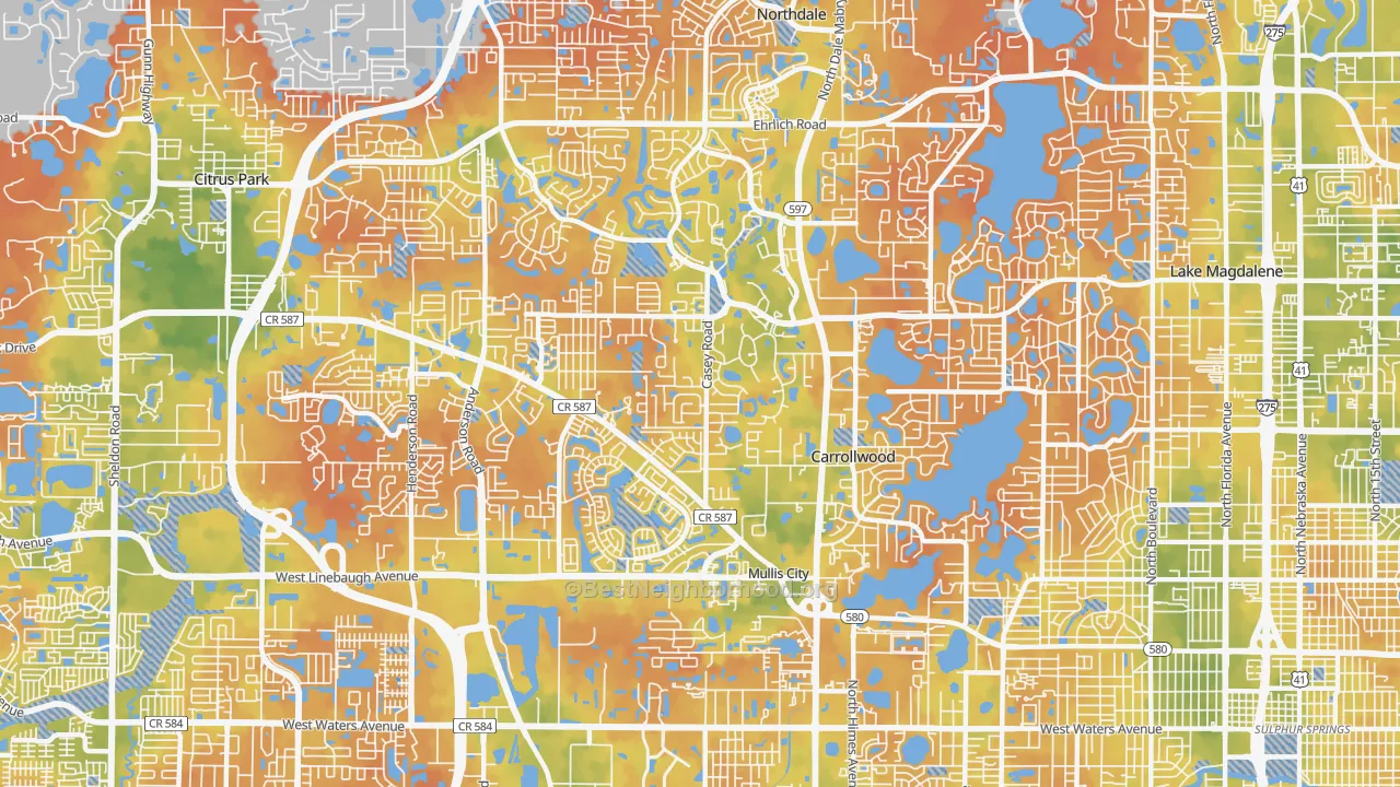 Bike Grade map of Carrollwood, Tampa, FL