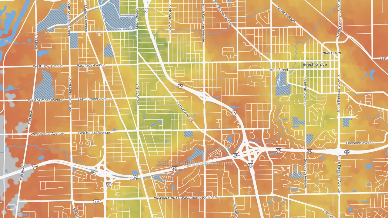 Bike Grade map of Carson Heights, Indianapolis, IN