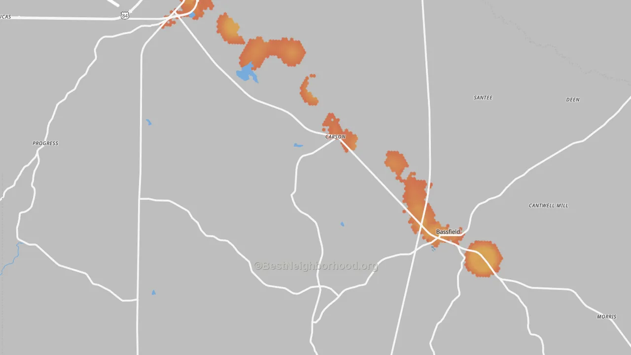 Bike Grade map of Carson, MS