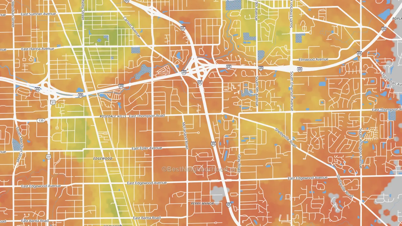 Bike Grade map of Carson Square, Indianapolis, IN