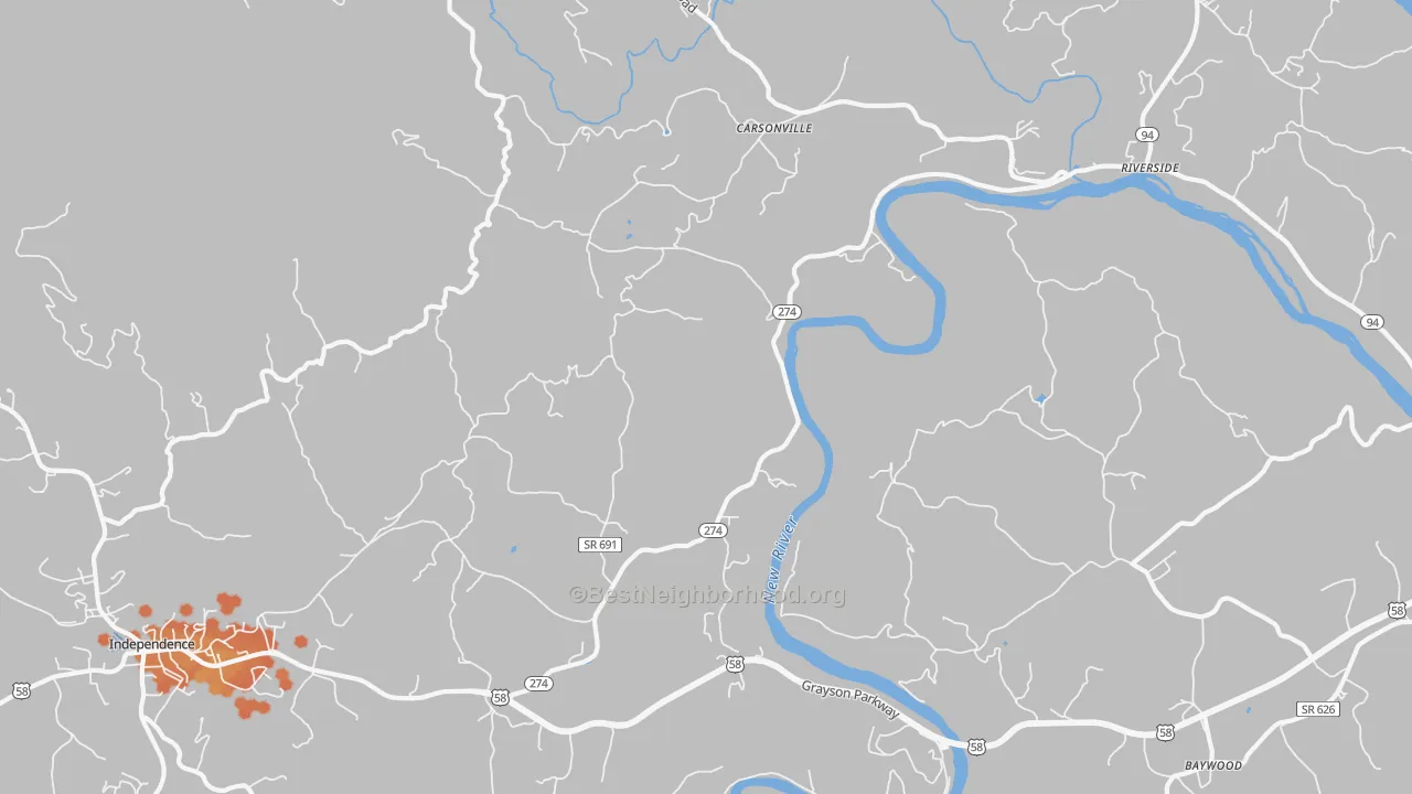 Bike Grade map of Carsonville, VA