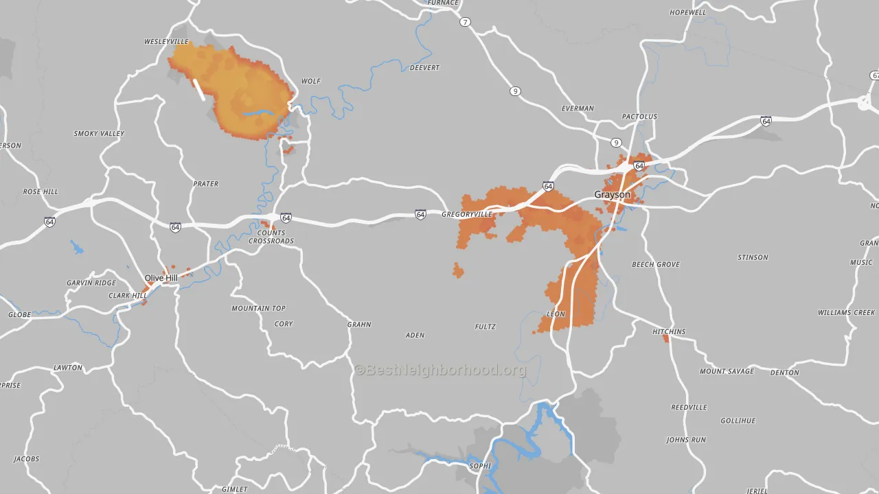 Bike Grade map of Carter County, KY