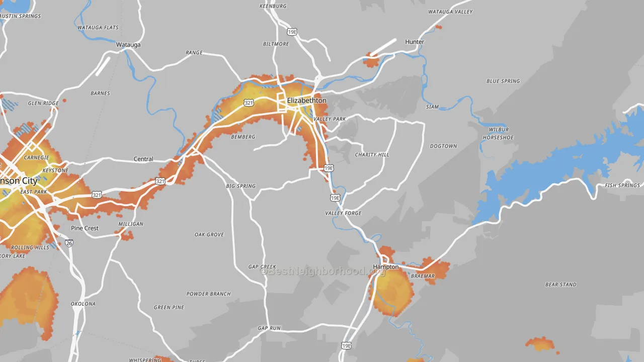 Bike Grade map of Carter County, TN